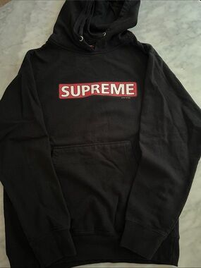 Supreme Black Crewneck Hoodie with Red Logo